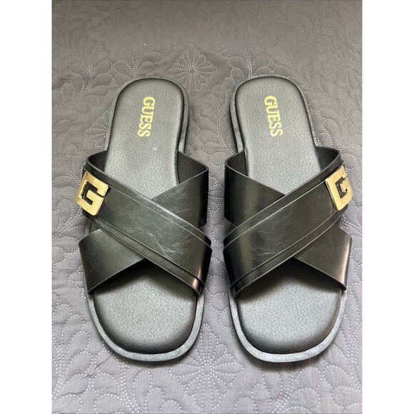 Guess GMROBAN-C Men’s Slip On Open Toe Gold Logo Buckle Sandal SZ 10M Casual - Picture 1 of 10